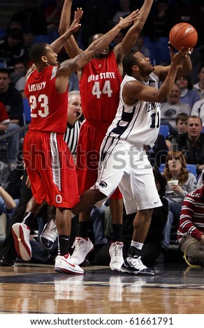 UNIVERSITY PARK, PA - FEBRUARY 24: Penn State forward Bill Edwards tries to get a shot off during a game against Ohio State at the Byrce Jordan Center February 24, 2010 in University Park, PA