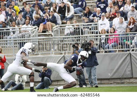 UNIVERSITY PARK, PA - APRIL 24: Penn State wide receiver #4 Shawney Kersey makes a great catch during a game at Beaver Stadium April 24, 2010 in University Park, PA