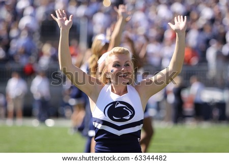 UNIVERSITY PARK, PA - OCT 9: Penn State\'s cheerleaders prior to a game against Illinois at Beaver Stadium October 9, 2010 in University Park, Pa