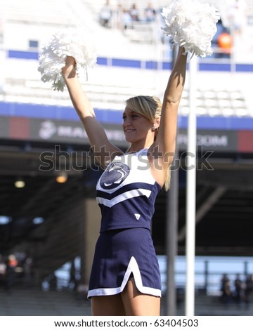 UNIVERSITY PARK, PA - OCT 9: Penn State cheerleader entertains the crowd before a game against Illinois at Beaver Stadium October 9, 2010 in University Park, PA