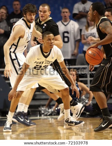 UNIVERSITY PARK, PA - JANUARY 5: Penn State's Tim Fraizer defends during a game against Purdue  at the Byrce Jordan Center on January 5, 2011 in University Park, PA