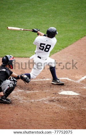 SCRANTON, PA - APRIL 24: Scranton Wilkes Barre Yankees Jose Gil takes a big swing at a pitch during a game against the Syracuse Skychiefs at PNC Field on April 24, 2011 in Scranton, PA
