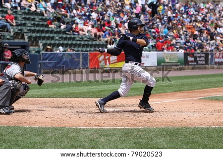 SCRANTON, PA - MAY 24: Scranton Wilkes Barre Yankees batter Ramiro Pena swings at a pitch in a game against the Indianapolis Indians at PNC Field on May 24, 2011 in Scranton, PA.