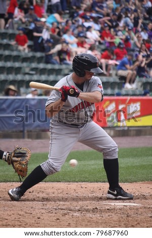 SCRANTON, PA - MAY 24:Indianapolis Indians catcher Wyatt Toregas looks at a pitch in a game against the Scranton Wilkes Barre Yankees at PNC Field on May 24, 2011 in Scranton, PA.