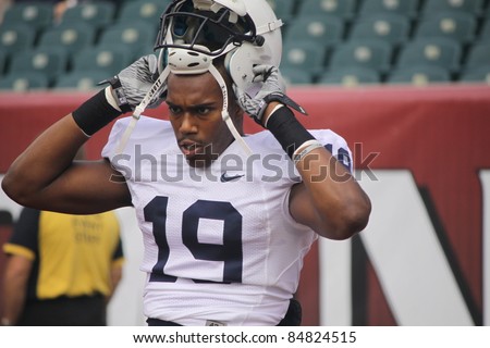 PHILADELPHIA, PA. - SEPTEMBER 17: Penn State Receiver Justin Brown warms up prior to a game against Temple on September 17, 2011 at Lincoln Financial Field in Philadelphia, PA.