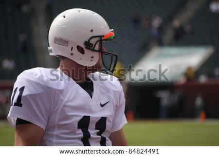 PHILADELPHIA, PA. - SEPTEMBER 17: Penn State Quarterback back Matthew McGloin warms up prior to a game against Temple on September 17, 2011 at Lincoln Financial Field in Philadelphia, PA.