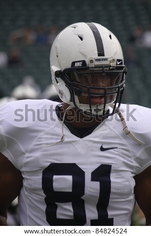 PHILADELPHIA, PA. - SEPTEMBER 17: Penn State Defensive  Lineman Jack Crawford warms up prior to a game against Temple on September 17, 2011 at Lincoln Financial Field in Philadelphia, PA.