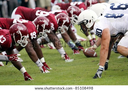 PHILADELPHIA, PA. - SEPTEMBER 17: Penn State\'s Offensive line faces off against Temple\'s Defensive Line on September 17, 2011 at Lincoln Financial Field in Philadelphia, PA.