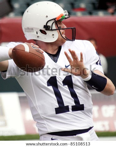 PHILADELPHIA, PA. - SEPTEMBER 17: Penn State Quarterback back Matthew McGloin warms up prior to  a game on September 17, 2011 at Lincoln Financial Field in Philadelphia, PA.