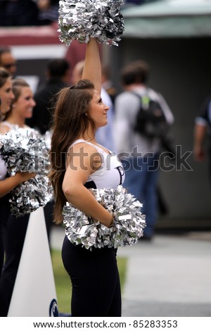 PHILADELPHIA, PA. - SEPTEMBER 17: Unidentified Penn State cheerleaders cheer during  a game against Temple on September 17, 2011 at Lincoln Financial Field in Philadelphia, PA.