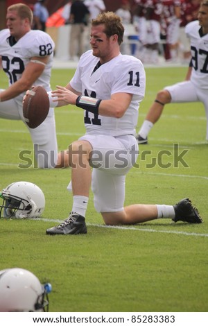 PHILADELPHIA, PA. - SEPTEMBER 17: Penn State Quarterback back Matthew McGloin warms up before a game against Temple on September 17, 2011 at Lincoln Financial Field in Philadelphia, PA.