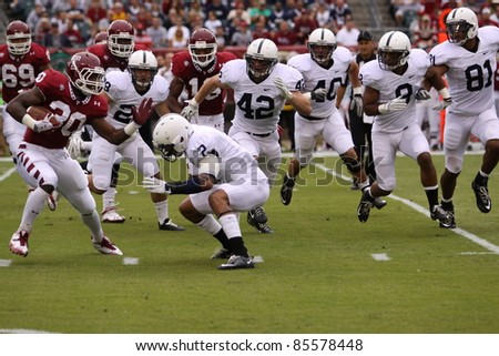 PHILADELPHIA, PA. - SEPTEMBER 17: Penn State defensive back Chaz Powell goes low to tackle Temple's Bernard Pierce on September 17, 2011 at Lincoln Financial Field in Philadelphia, PA.