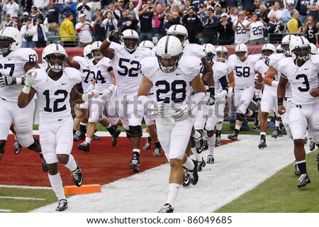 PHILADELPHIA, PA. - SEPTEMBER 17:Member of  Penn State\'s football team enter the field prior to a game against Temple on September 17, 2011 at Lincoln Financial Field in Philadelphia, PA.