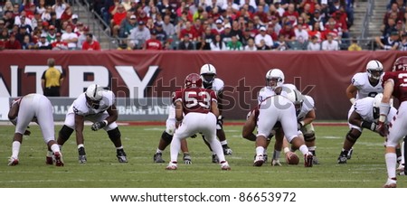 PHILADELPHIA, PA. - SEPTEMBER 17: Penn State quarterback Matt McGloin calls the play during a game with Temple on September 17, 2011 at Lincoln Financial Field in Philadelphia, PA.