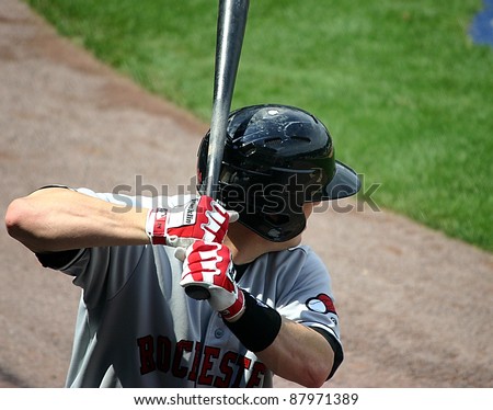 SCRANTON, PA - AUGUST 24: Rochester Red Wings batter Toby Gardenhire gets ready to bat during a game against the Scranton Wilkes Barre Yankees at PNC Field on August 24, 2011 in Scranton, PA.