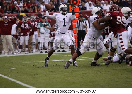 PHILADELPHIA, PA. - SEPTEMBER 17: Penn State Quarterback Robert Bolden throws a pass to the sidelines against Temple on September 17, 2011 at Lincoln Financial Field in Philadelphia, PA.