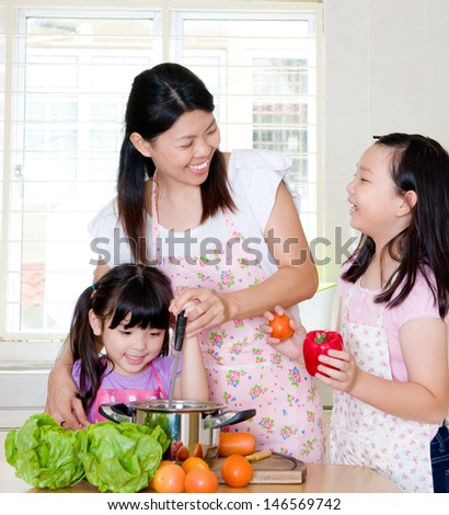 Asian family kitchen lifestyle