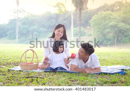 Asian family picnic in the park