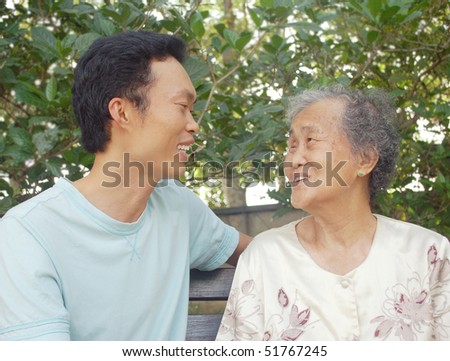 Conversation between senior woman and son