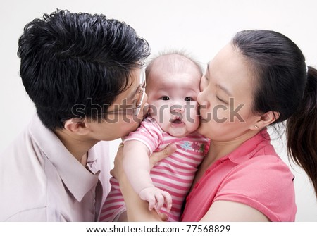 Asian parent kissing their baby girl
