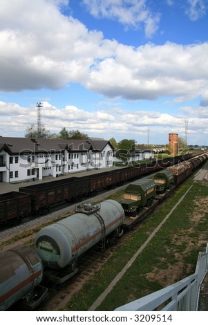 Freight Cars in a Train Yard. Lithuania.