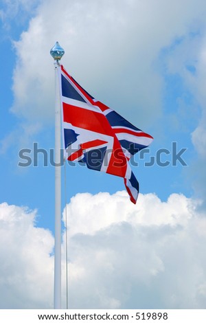 The flag of the British Isles, blowing in the breeze.