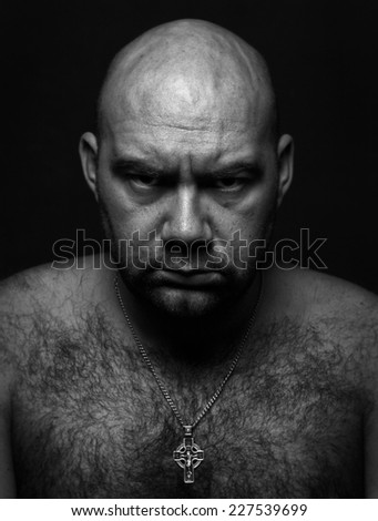 close up portrait of worrying bold man