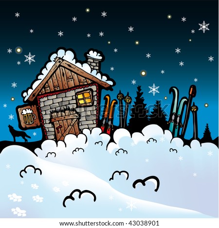 Credits & Thanks Stock-vector-winter-cartoon-vector-background-with-snow-and-cottage-43038901