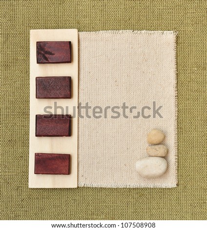 Canvas craft background frame border template with stones and wooden buttons
