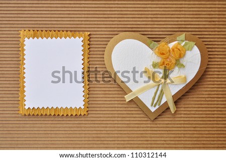 Love heart greeting or invitation card with blank paper emty for your text. Handmade paper cutout craft.