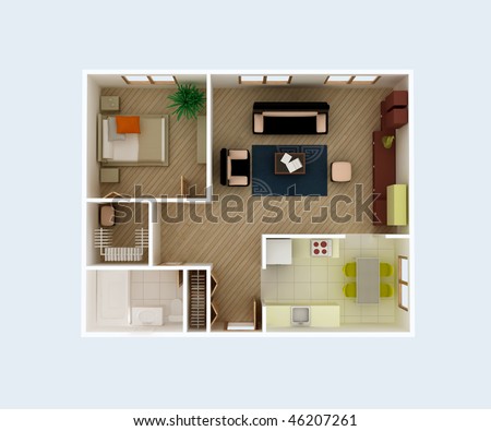 Architectural Design Floor Plans on Clear 3d Apartment Floor Plan Interior Design Idea  Kitchen  Dining