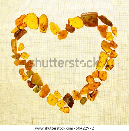 Amber gem stone heart  Frame border, space for your text