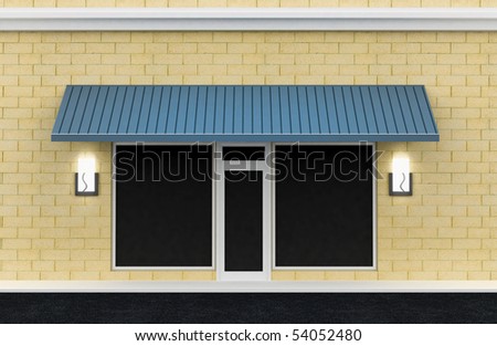 Shopfront. Building exterior shopwindow with awning and windows empty for your product presentation, paste your shop, boutique, commercial.