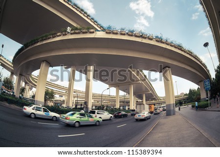under the viaduct, urban traffic background