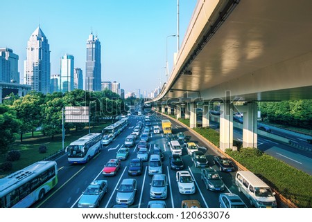 modern city traffic at morning in shanghai China modern city traffic at morning in shanghai China