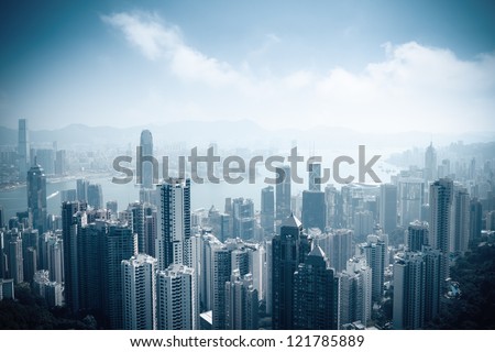 Aerial View Of Beautiful Hongkong At Daytime In Victoria Peak