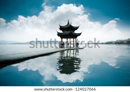Chinese Ancient Pavilion On The West Lake In Hangzhou