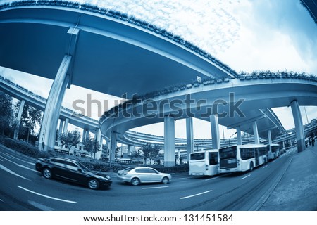 fish eye view of the city overpass,urban traffic background