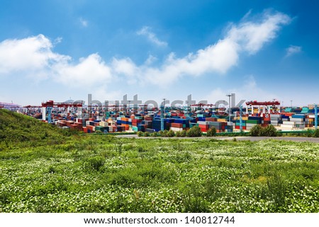 containers in the port of yangshan in shanghai.