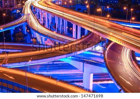 closeup of the beautiful city interchange overpass at night
