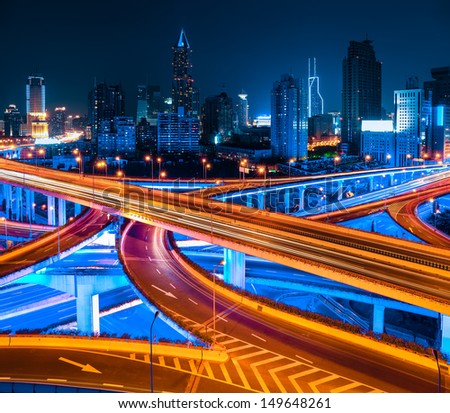 City Elevated Road At Night In Shanghai,China