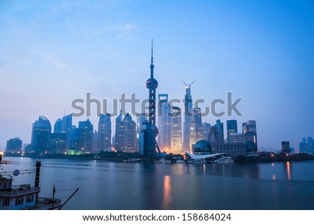 shanghai in daybreak , tranquil view of the modern city skyline,China