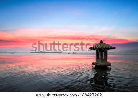 sunset glow in the beautiful hangzhou west lake,China