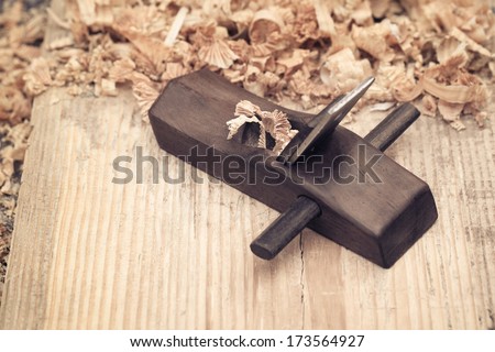 carpentry concept of wood planer and shavings