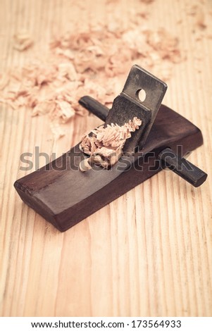 carpentry of wood planer and shavings closeup,carpenter concept