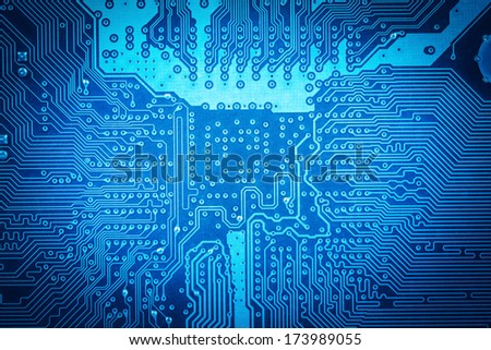 blue computer circuit board as abstract technology background