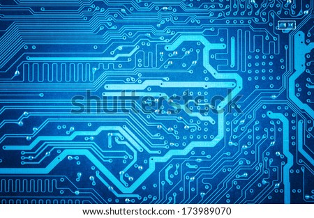 computer circuit board closeup,blue technology background