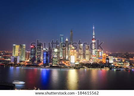 shanghai lujiazui skyline with huangpu river at night ,China