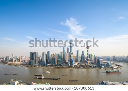 panoramic view of shanghai , modern cityscape skyline with sunny sky ,China