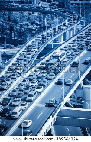traffic jams on modern city highway junction